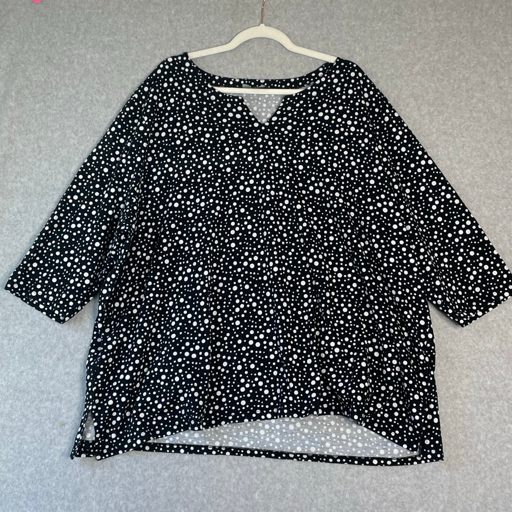 Ulla Popken polkadot stretch cotton Top black sz. 32/34